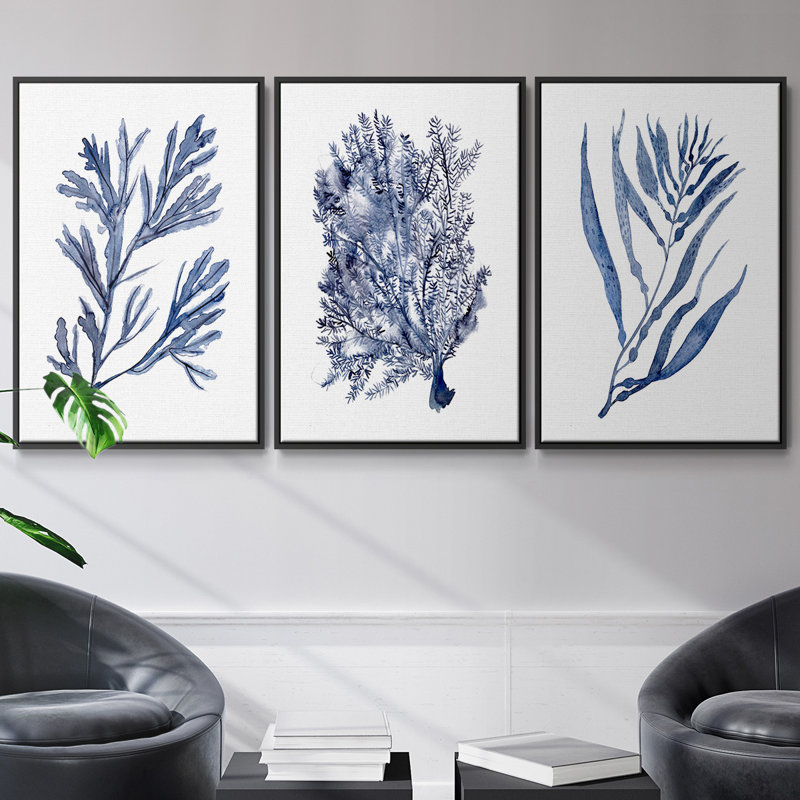 Seaweed Under Water I, ensemble de 3 toiles encadrées sur toile, Noir, H 27 po x l 54 po