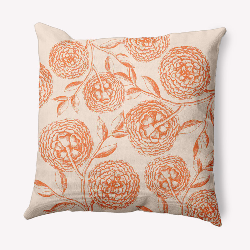 Coussin décoratif intérieur / extérieur Antique Flowers, 18 po x 18 po, Orangé