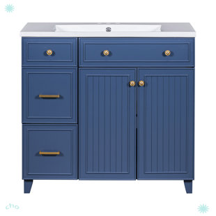 Armoire de salle de bain de style transitionnel de 36 pouces avec lavabo en résine