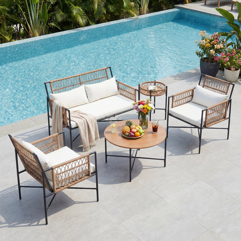 5 Piece Outdoor Wicker Conversation Set, Patio Furniture Conversation Set