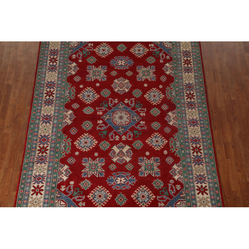 Red Geometric Kazak Oriental Area Rug