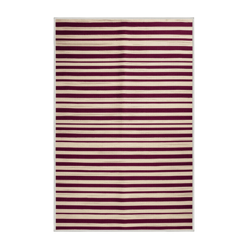Tapis beige à rayures horizontales lavable à la machine, Rectangulaire 8 pi x 10 pi