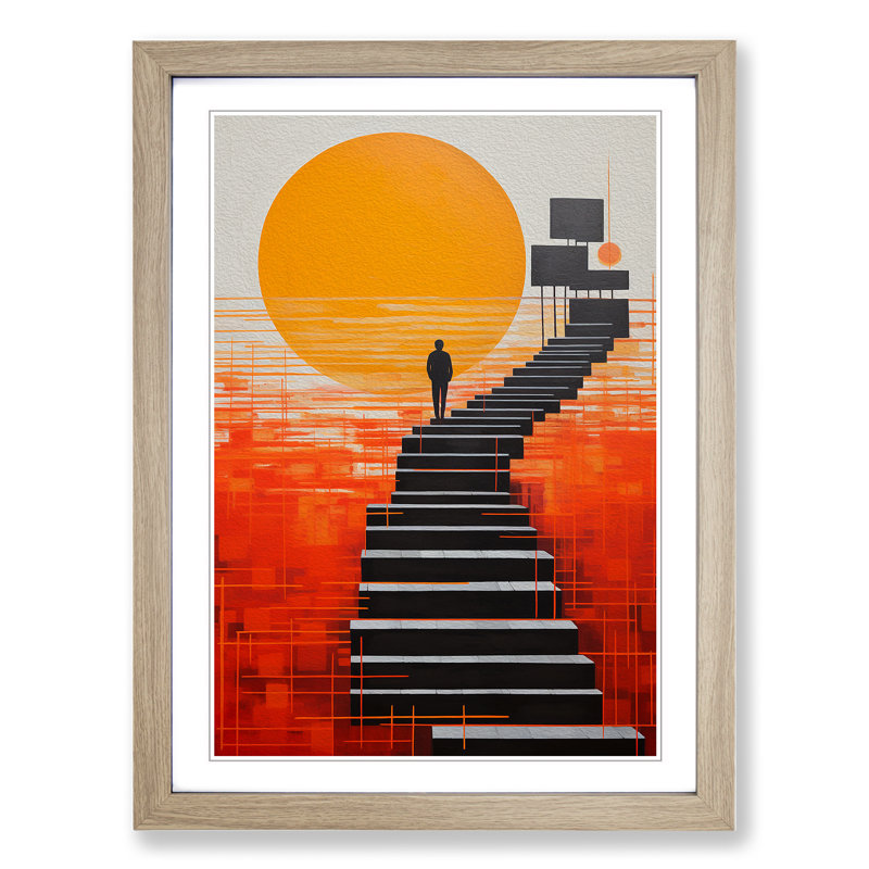Pier Constructivism - Single Picture Frame Print on Wood, Oak Framed, 34cm H x 25cm W x 2cm D