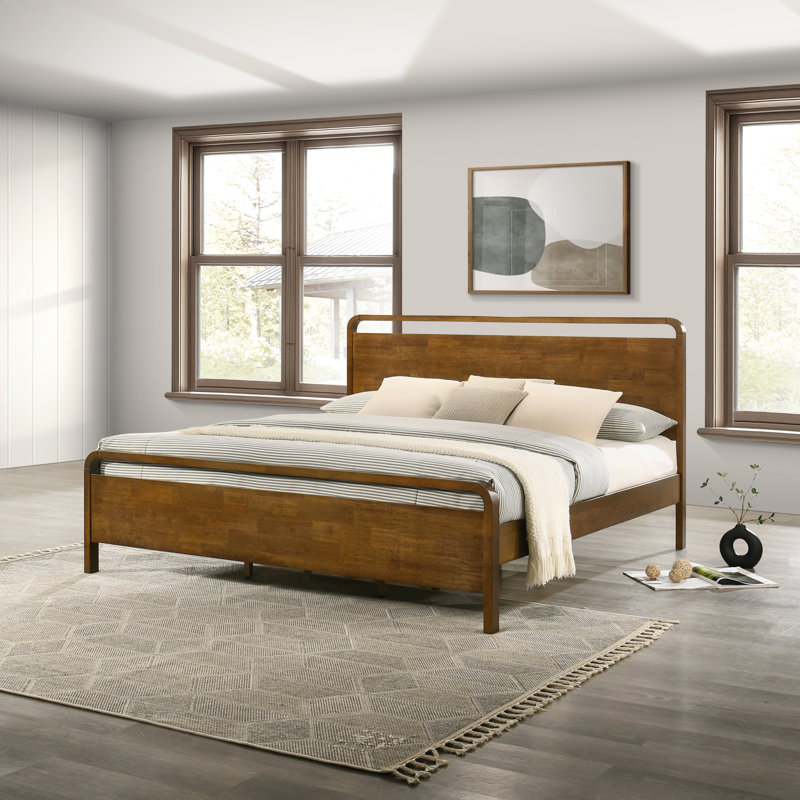 Lit plateforme en bois au fini noyer, King, Très grand lit