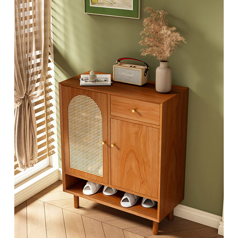 Armoire à chaussures minimaliste en bois massif de rotin moderne, H 39,37 po x l 31,5 po x P 14,96 po