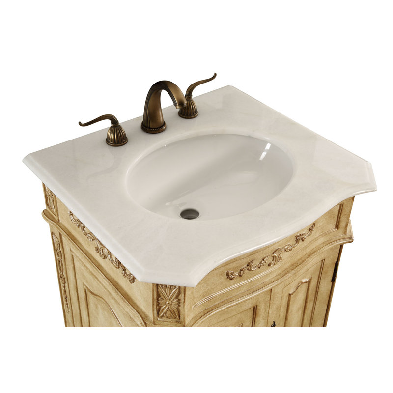 Ensemble de meuble-lavabo simple 24 po Lunette, Beige antique, Blanc Ivoire