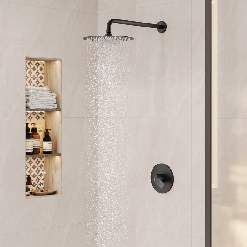 Robinet de douche complet à pression équilibrée avec valve brute, Noir mat