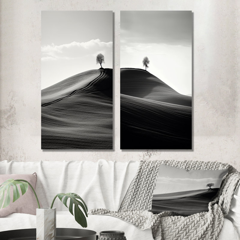 «Black and White Desert Scenery», ensemble de 2 reproductions d'art mural en métal, H 28 po x l 24 po