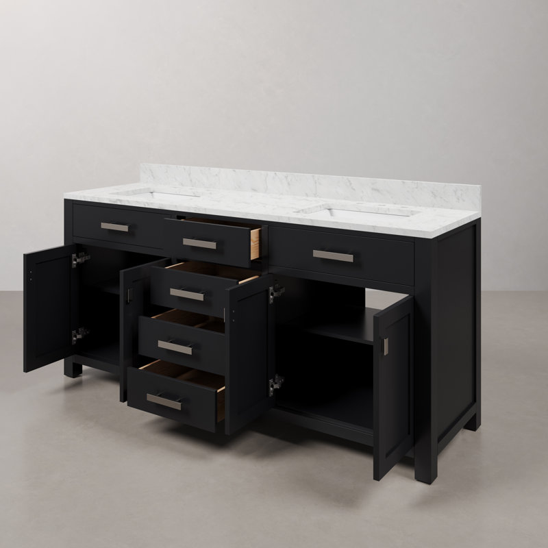 Madison 72" Espresso Double Sink Vanity with Carrara Marble Top