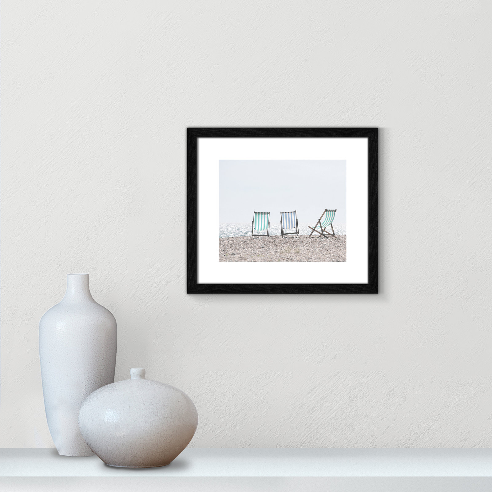 Adriatica "Beach Chairs" Print, 9.5" H x 11.5" W x 2" D, Black Framed Canvas