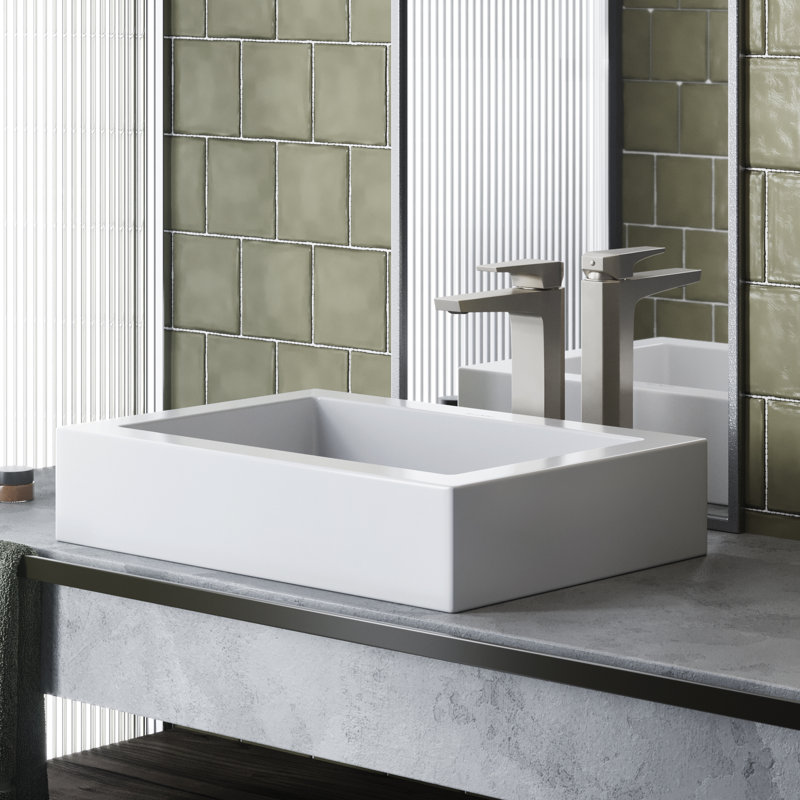 Voltaire 22" Ceramic Rectangle Vessel Sink, Glossy White SM-VS282, White