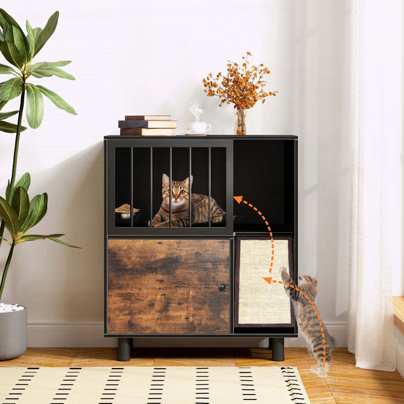Cat Feeding Station with Scratching Board and Storage