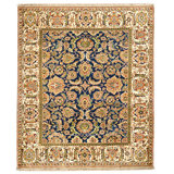 Hand Knotted Wool Area Rug in Blue And Cream