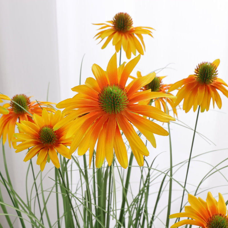 48" Artificial Potted Grass With Flowers, Orange