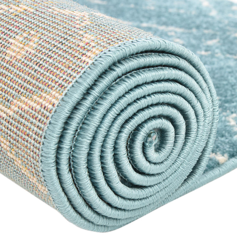 Tapis bleu sarcelle en polypropylène tissé à la machine Brissa, Rectangle 2 pi x 3 pi