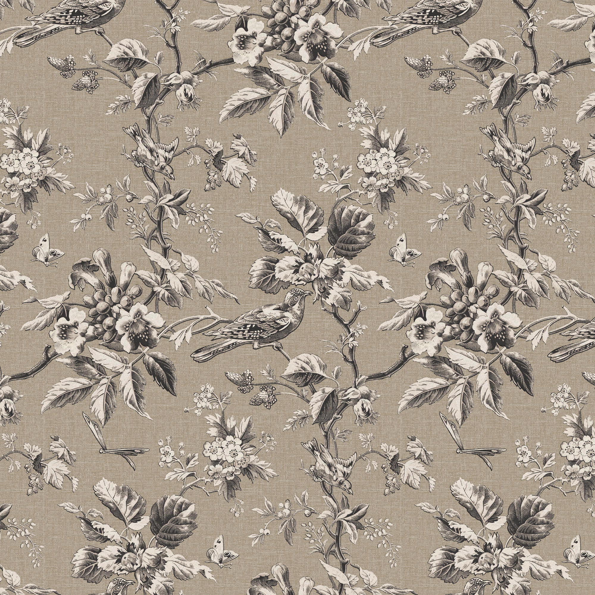 Stoffer Home x Cloth & Company Ann Ottoman, Michigan Bird Toile Sand