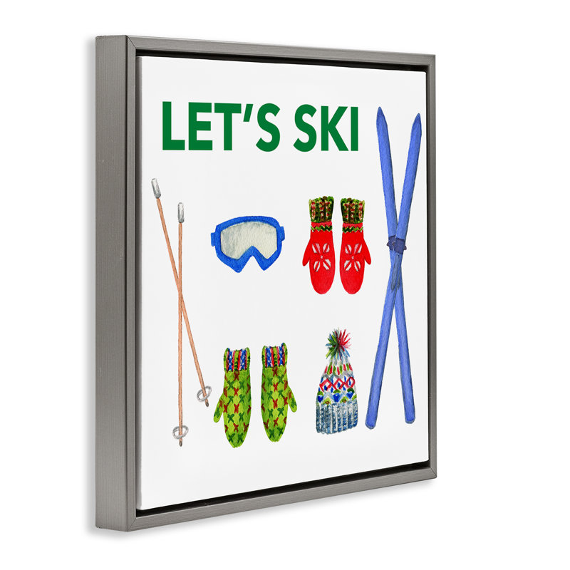 «Let's Ski on White» par Melissa Hyatt, H 18 po x l 18 po, Cadre flottant gris lustré