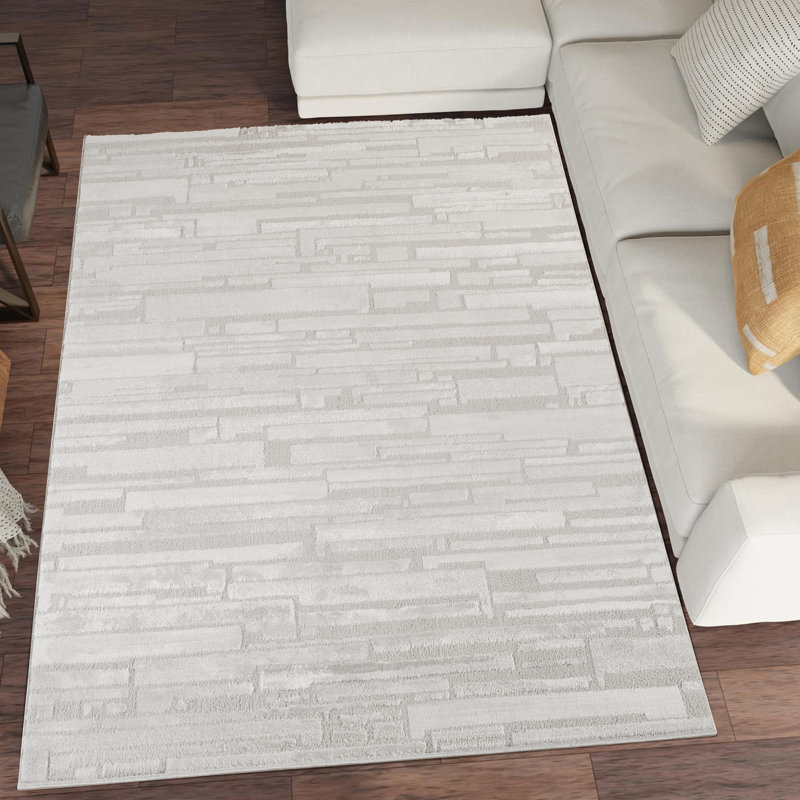 Hamilton Modern Metallic Sheen Area Rug - Polypropylene Weaving - Jute Backing - Blocked Bold Geometric Design Rugs, Silver