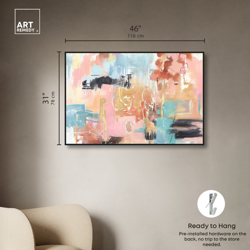 «Doll Memories Abstract Splash Abstract» par Art Remedy, Cadre noir, H 25 po x l 37 po