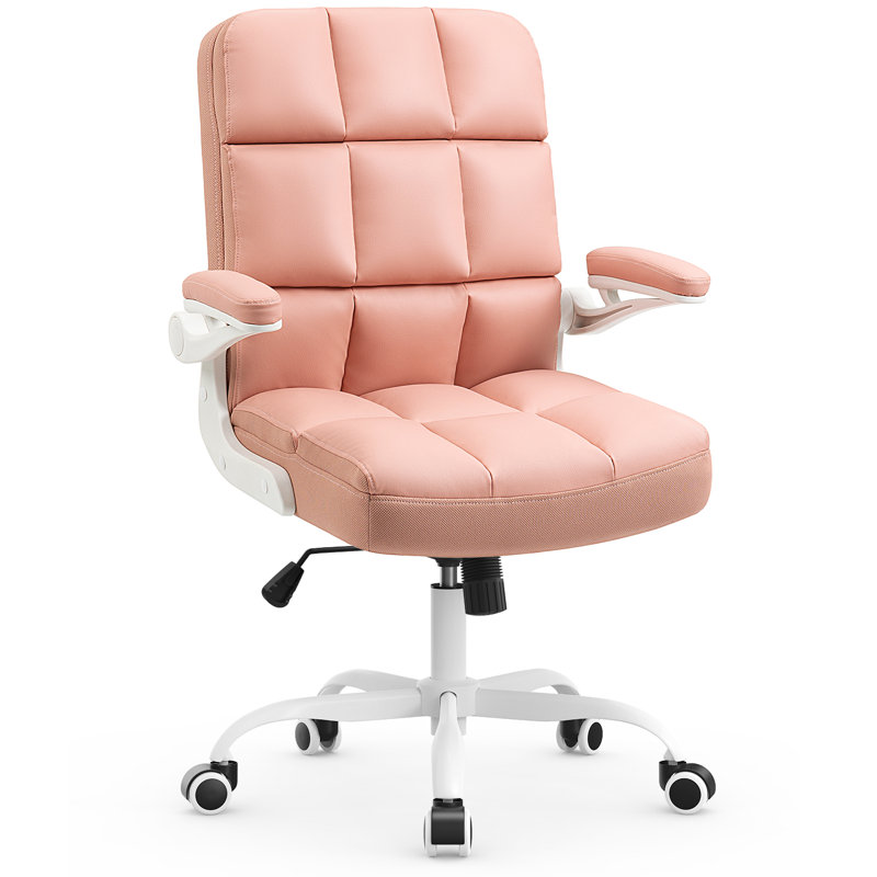 Mignon fauteuil de bureau en similicuir, Rose, Blanc