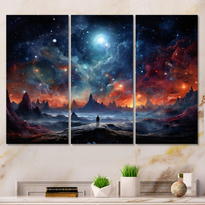 Ensemble de décorations murales en métal Orange Blue Astronomical Dreams I - Galaxies