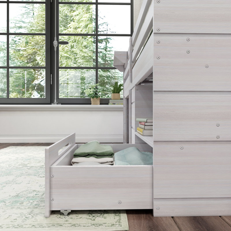 Purdy Hill Kids Twin Loft Bed with Drawers, White Wash