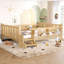 Lit double pleine grandeur avec bibliothèques de rangement, lit en bois massif pour enfants avec de jolis escaliers et garde-corps, aucun sommier nécessaire, naturel clair-485575279-485575278