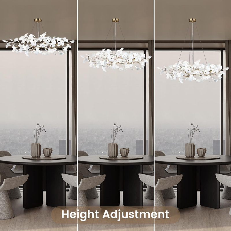 Large Ceramic Ginkgo Leaf Chandeliers with Brass Branch Shaped Frame for Dining Room Bedroom, 6 Lights