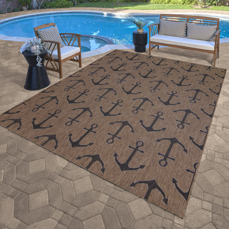  Paseo Maritime Nautical Havana Brown Boat Anchor Indoor/Outdoor Flatweave Area Rug, Rectangle 8'9" x 13'