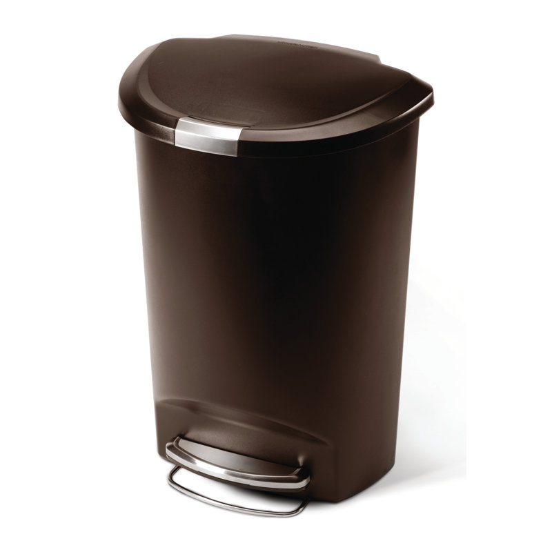 Simplehuman 50 Liter / 13 Gallon Semi-Round Kitchen Step Trash Can with Secure Slide Lock, Plastic, Mocha
