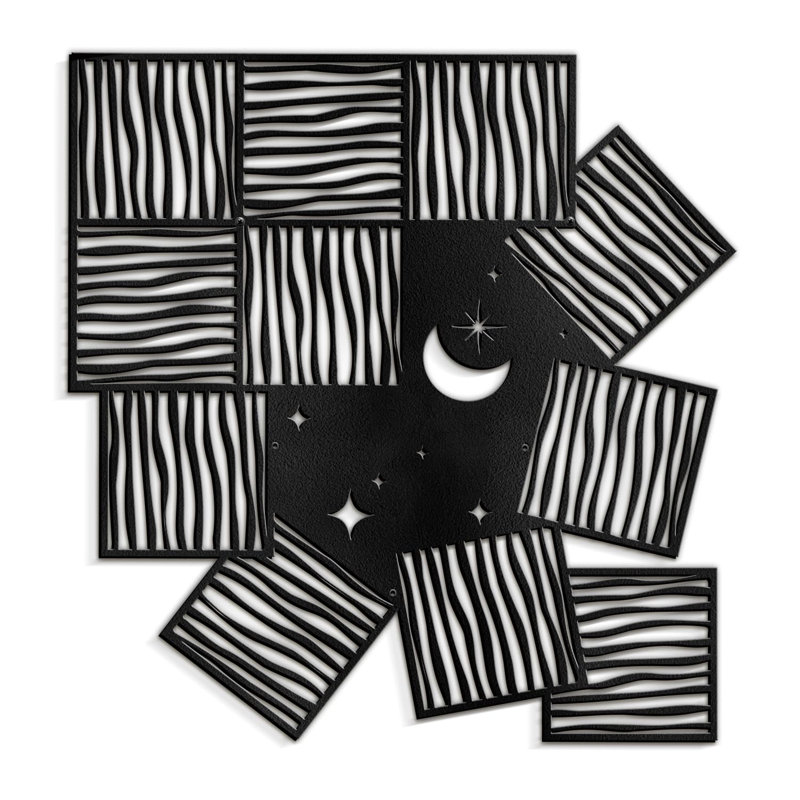Lune et art mural moderne abstrait décoratif suspendu, décoration murale, H 24 po x l 24 po x P 0,05 po, Noir