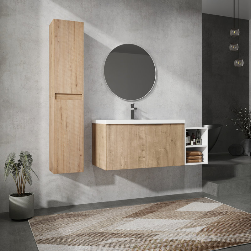 Meuble-lavabo 48 po, lavabo et armoire d'appoint 48 po, meuble-lavabo avec rangement en résine et contreplaqué, 48"