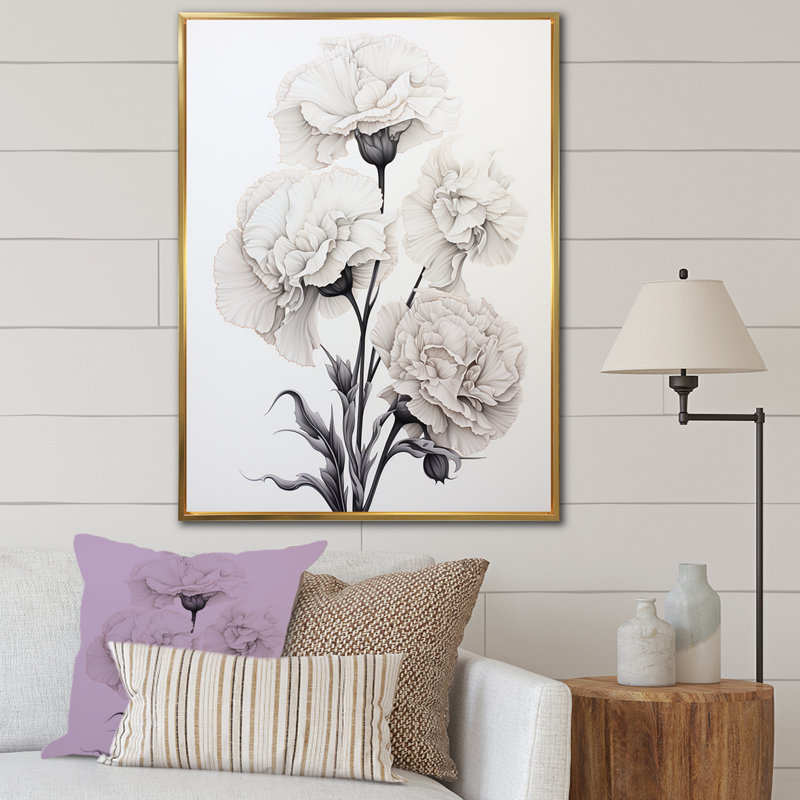 Œillets monochromes minimalisme sur toile, Cadre flottant doré, H 32 po x l 24 po x P 1 po