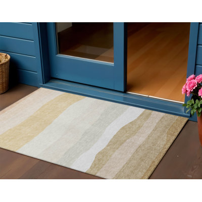 Tapis extérieur lavable rayé 3 pi x 5 pi doré et beige