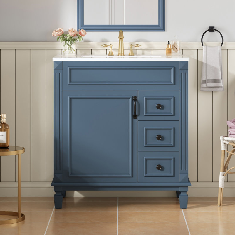 Meuble-lavabo 30 po avec lavabo en céramique, Bleu
