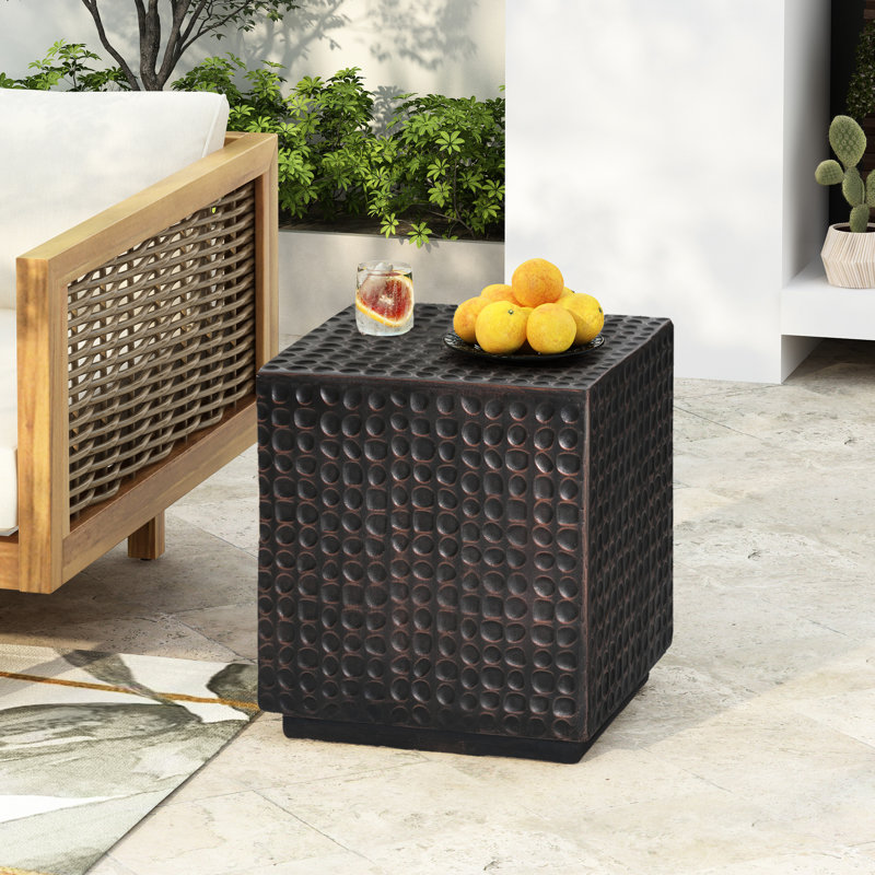Cube de table de bout de patio, table d'appoint d'extérieur, cuivre antique cannelé, compact et polyvalent, -, taille fonctionnelle, sans assemblage, polyvalent pour l'intérieur et l'intérieur