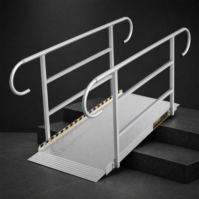 5FT Heavy Duty Non-Slip Wide Wheelchair Ramp with Handrails, 1200lb Capacity Aluminum Portable Ramp for Home Threshold, Steps, Stairs, Doorways, Curbs