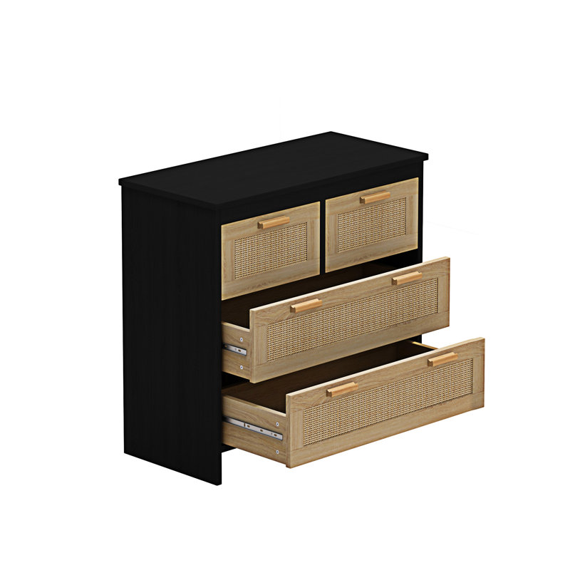 4 Drawers Rattan Cabinet, Black