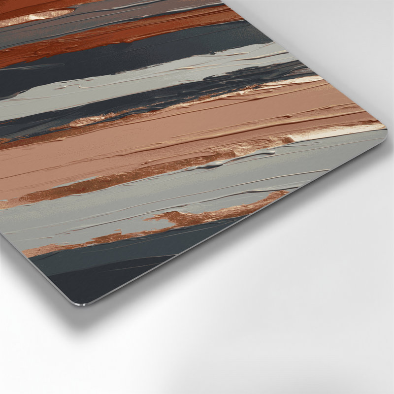Art mural horizontal rayé en terre cuite gris clair et métal gris, H 12 po x l 18 po