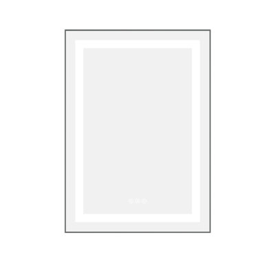 Miroir de salle de bain 24 po x 32 po à DEL avec éclairage avant et arrière, fixation murale, cadre en aluminium, 3 températures de couleur, gradation continue, bois de frêne, idéal pour éclairer le brouillard, surface