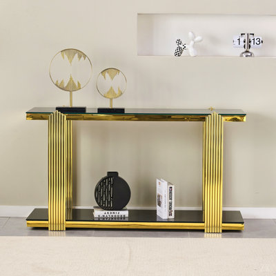Console en miroir de 55 po, table d'entrée, espace de rangement à deux niveaux, convenant aux salons, aux couloirs et aux entrées.