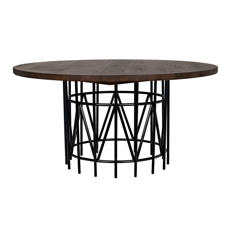 Silberman Round Walnut Wood Top Industrial Dining Table