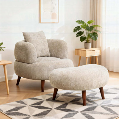 Fauteuil seau en tissu de style nordique en chenille avec coussin moelleux et repose-pieds, parfait pour le salon et la détente