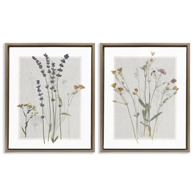 Ensemble de 2 toiles flottantes délicates fleurs brunes