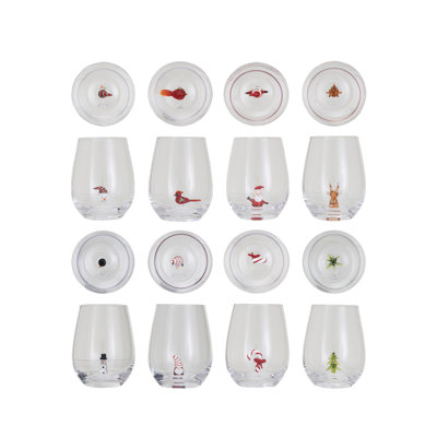 Multicolore, verre à vin sans pied avec figurine des Fêtes, ensemble de 8