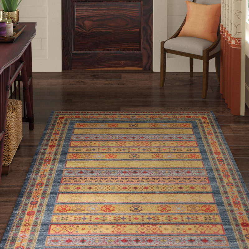 Tapis à motif géométrique Jaeden, Rectangle 5 pi 1 po x 8 pi, Bleu