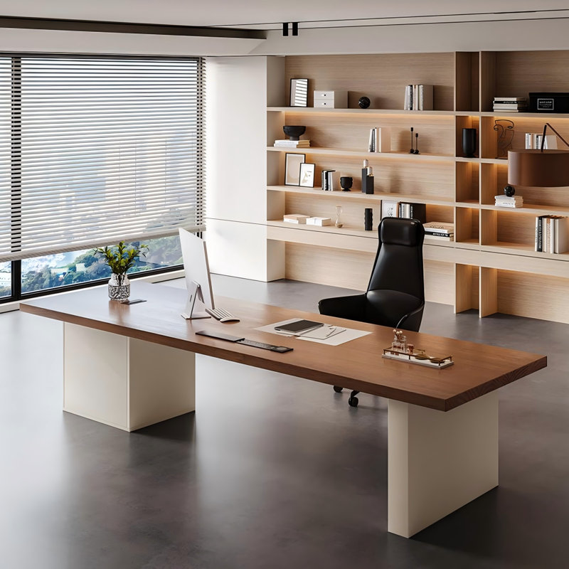 Bureau de direction 102,36 "en bois massif luxueux et haut de gamme, H 29,53 po x l 102,36 po x P 31,5 po