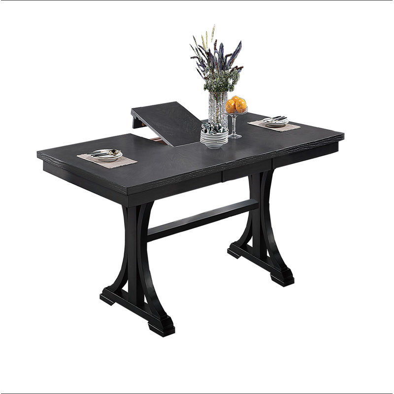 Table rectangulaire 1pc avec table à tréteaux à feuilles de style classique en bois anthracite