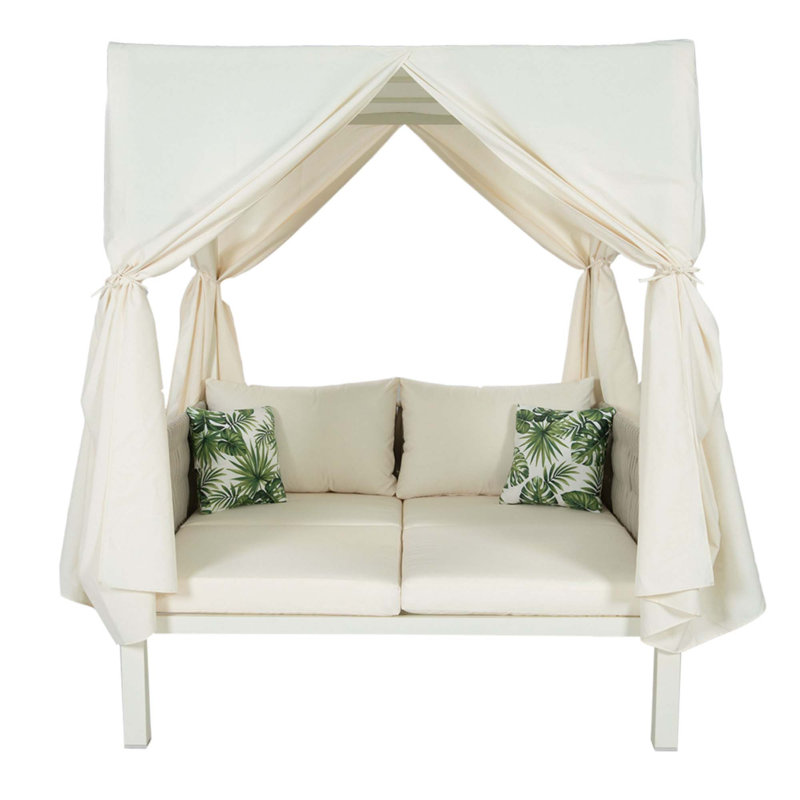 Outdoor Patio Sunbed With Curtains, Beige