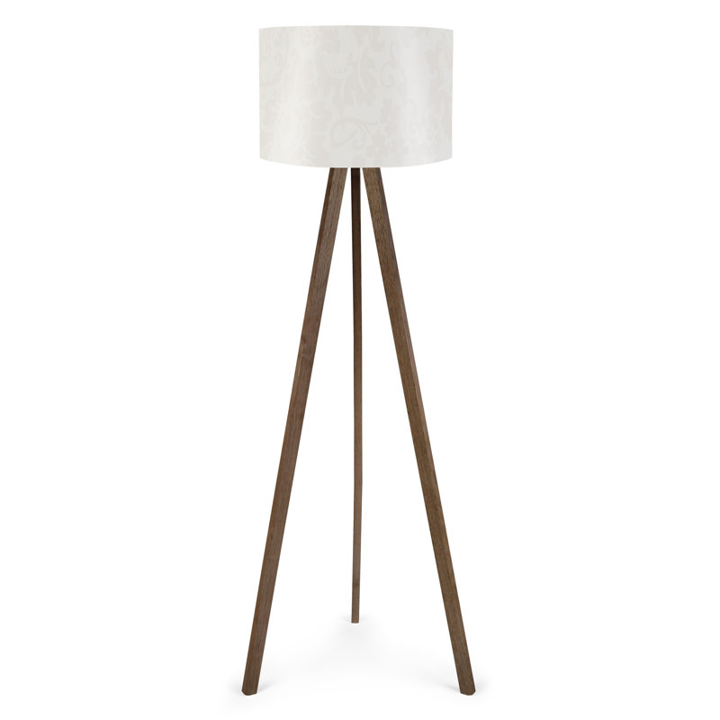 Lampe sur pied moderne avec interrupteur marche / arrêt, blanc et brun, 15 po x 55 po | Abat-jour en tissu 70% panneau de fibres à densité moyenne / 30% PVC, 38 cm de diamètre x 7,9 po de hauteur | Douille E27 Max 40W, parfaite pour la décoration scandinave et campagnarde